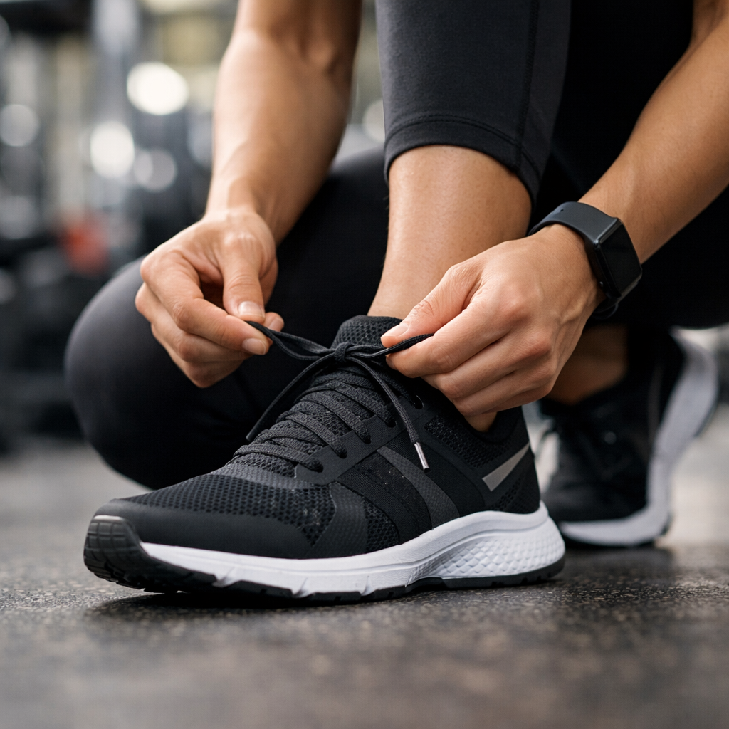 preparing for a workout in a general fitness environment